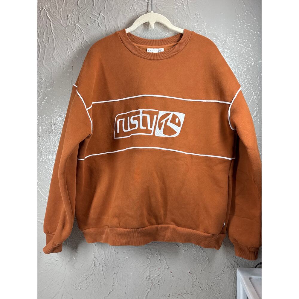 Rusty Jena Crew Fleece Chestnut Brown Crew Neck Oversized‎ Sweatshirt Size Small